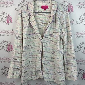 Victoria's Secret long sleeve button up soft Cream shirt blue white  Purple